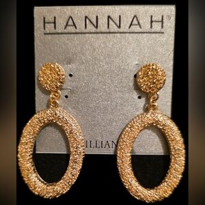 Sparkling Goldtone Textured Oval Drop Earrings